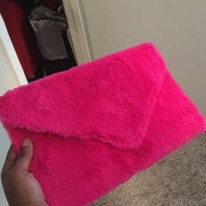Hot pink fuzzy clutch
